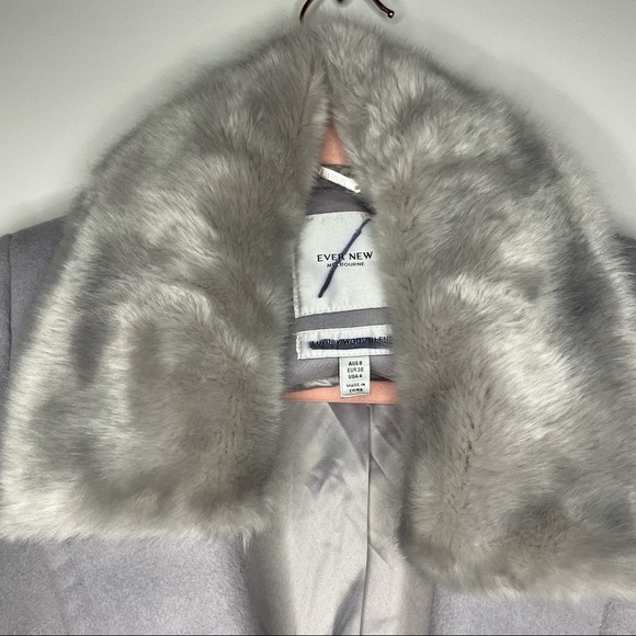 grey luxury wool blend coat with faux fur trim - EVERNEW MELBOURNE (H&M) - Picture 4 of 12